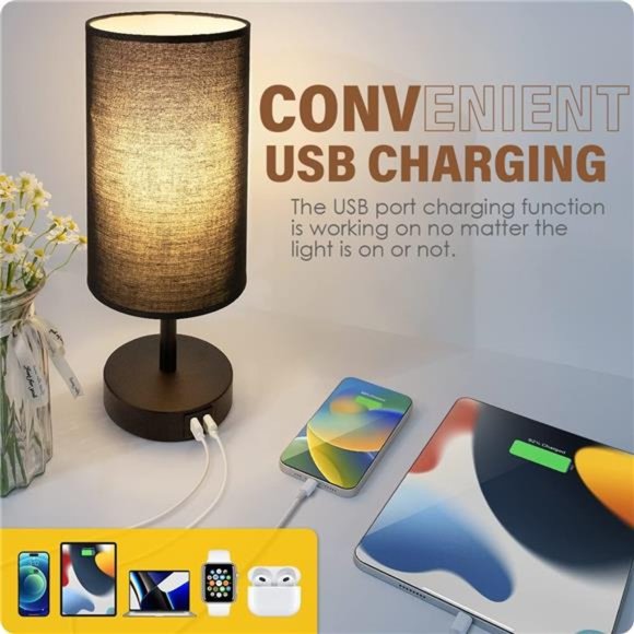 Bedside Lamp with USB Port - Touch Control Table Lamp for Bedroom 3 Way Dimmable - Picture 2 of 5